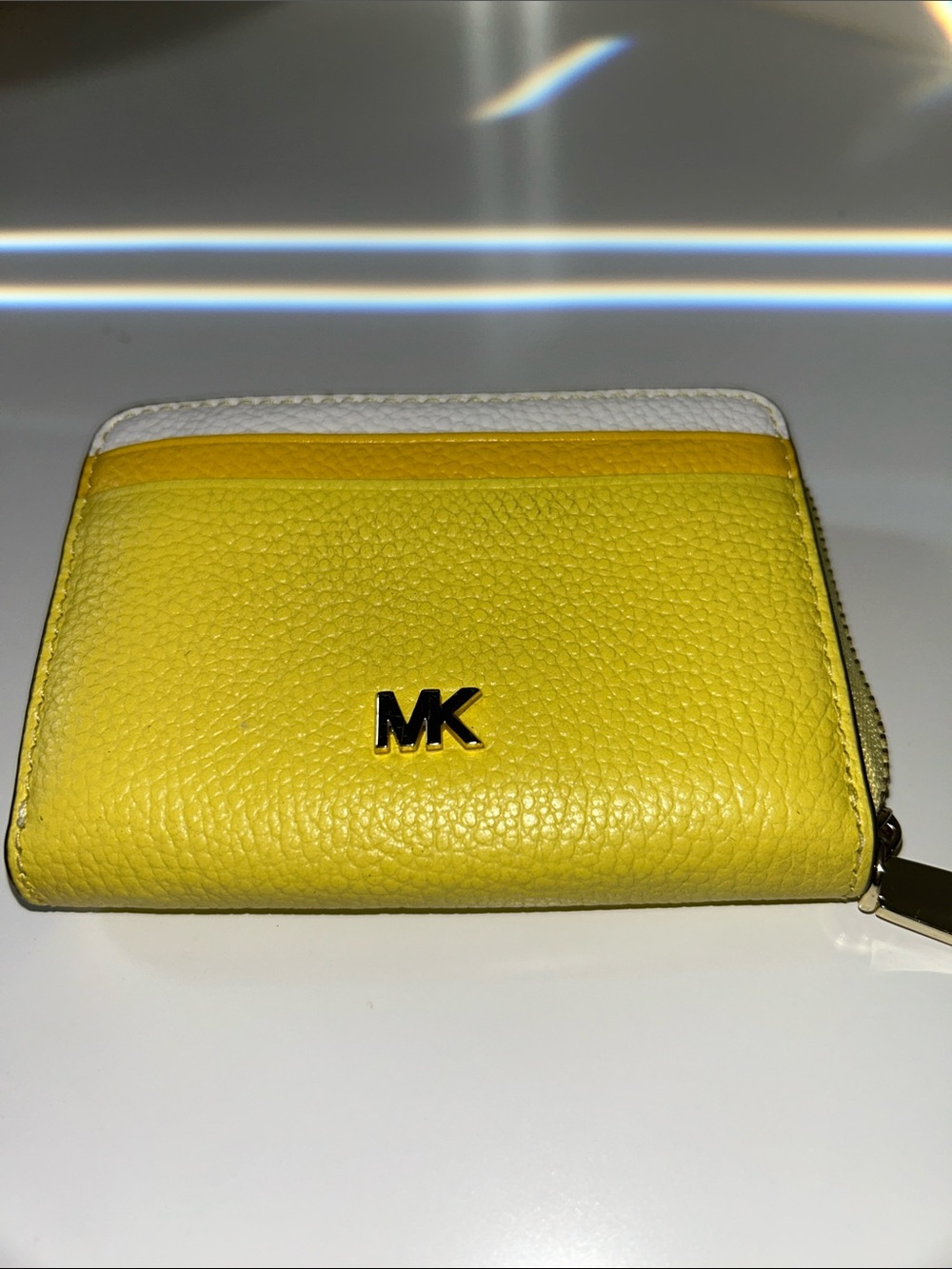 Michael Kors Yellow, Mustard & White Pebbled Leather Card Wallet